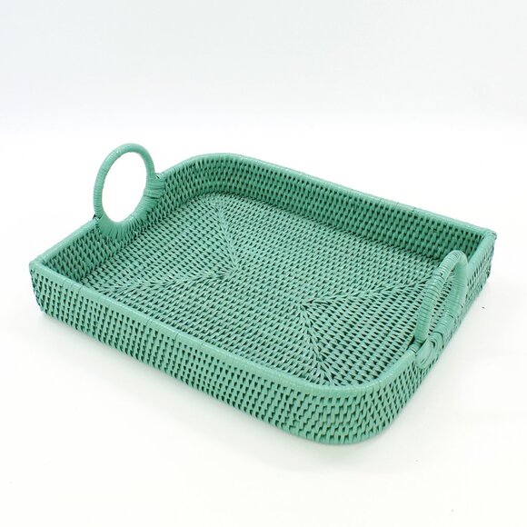 Tight Woven Leaf Shaped Rattan Tray with Handles